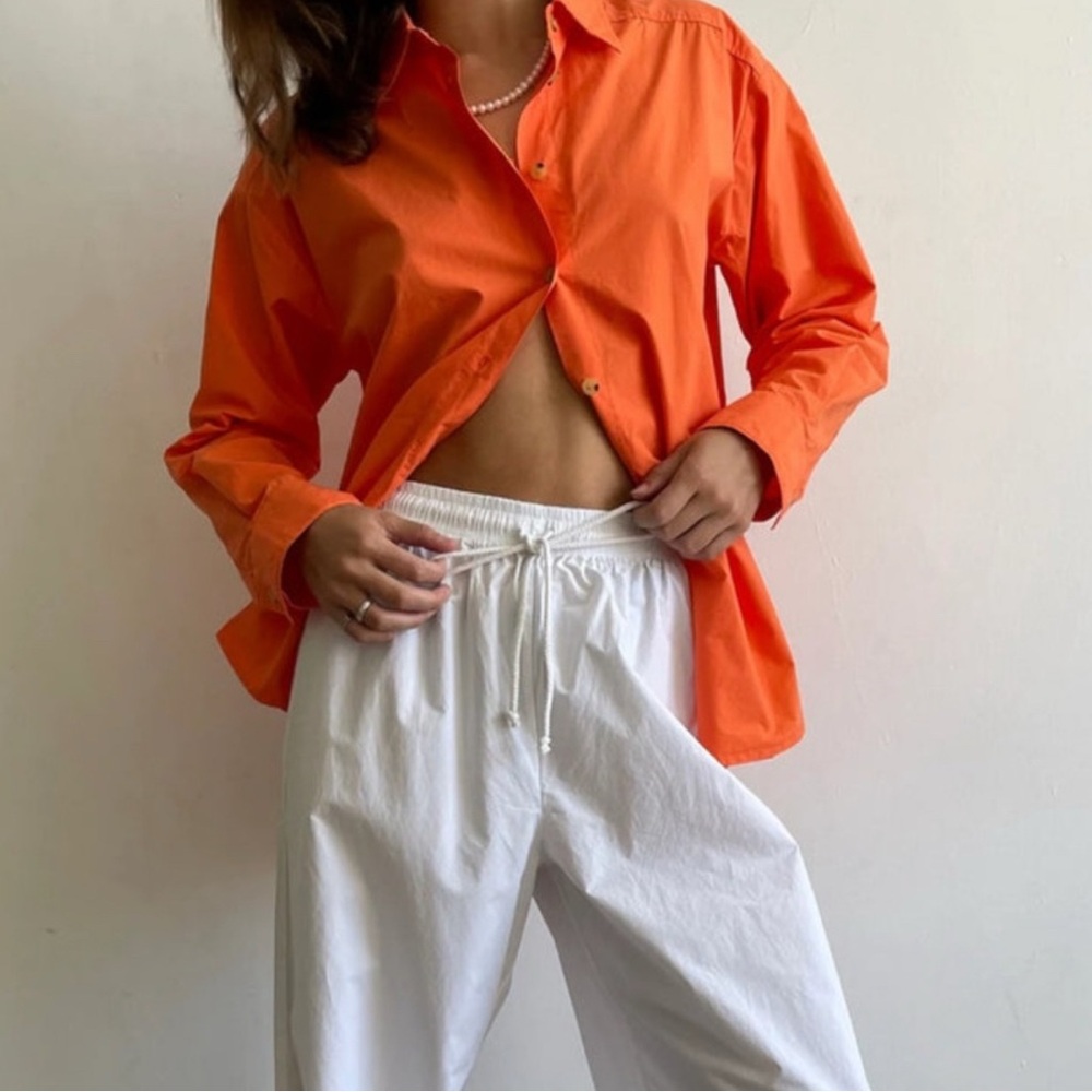 DONNI. Orange Crop Button Down Shirt with Dress Collar
